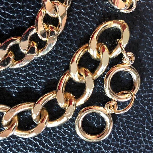 Gold AB Rhinestone Heart Necklace Cuban Link Chain Bracelet Set + 2 Earrings - Picture 5 of 13